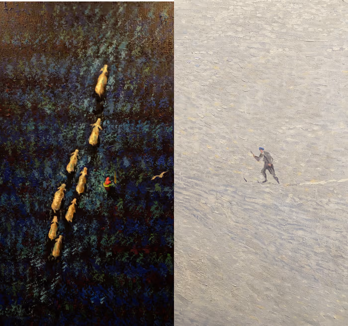 Comparison between two paintings, one by Nou Sary and another by Amiet Cuno